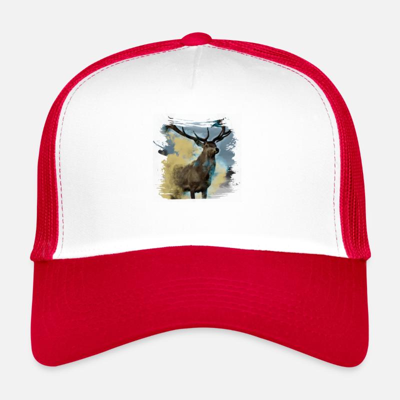 Abstrakter Hirsch - Trucker Cap - Weiß/Rot