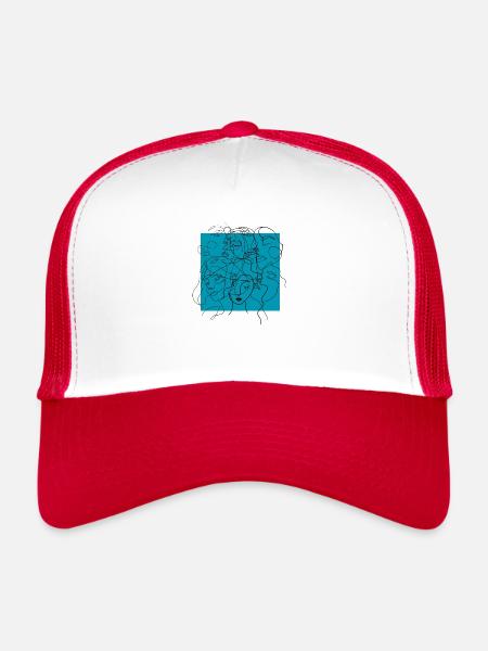 Face line blue - Casquette trucker  - blanc/rouge - Devant