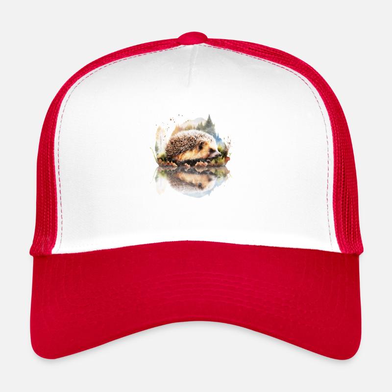 Kleiner Igel, Heimische Tiere, Naturschutz, Garten - Trucker Cap - Weiß/Rot