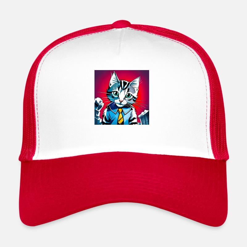 Niedliche formell gekleidete Katze - Trucker Cap - Weiß/Rot