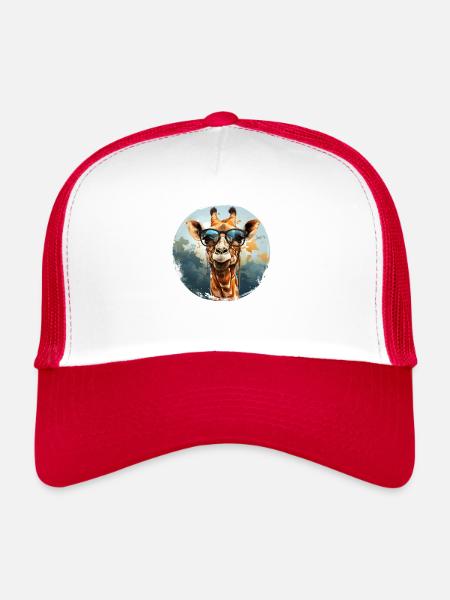 Girafe hipster animale avec des lunettes de soleil drôle - Casquette trucker  - blanc/rouge - Devant