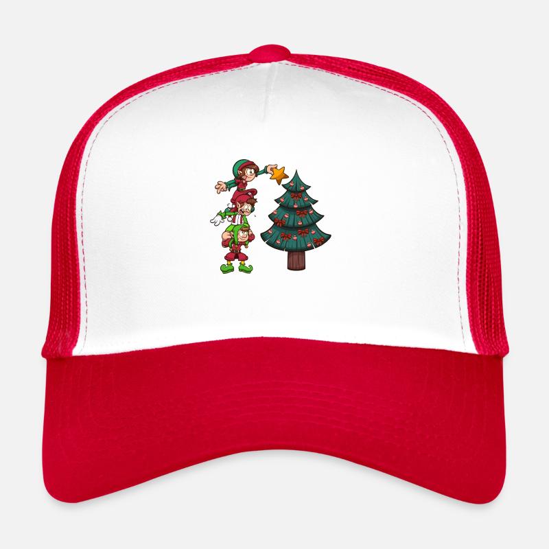 Christmas Elves Decorating Tree Trucker Cap