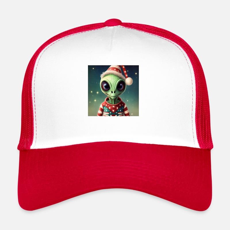Alien trägt einen hässlichen Weihnachtspullover - Trucker Cap - Weiß/Rot