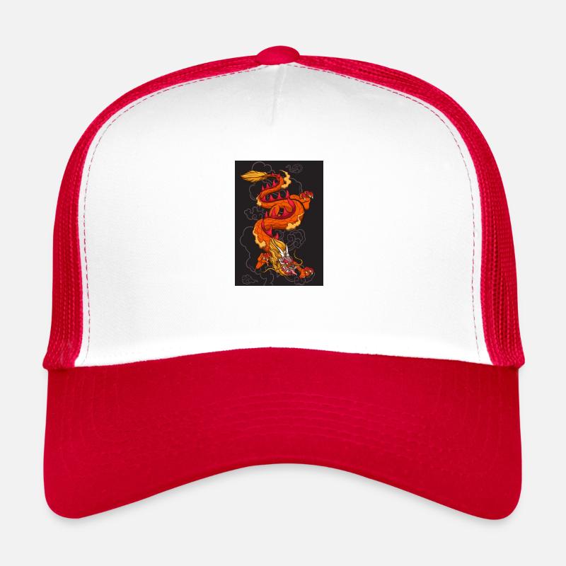Dragon chinois - Casquette trucker  - blanc/rouge