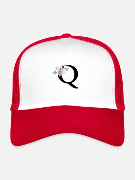 Lettre q floral violet - Casquette trucker  - blanc/rouge - Devant