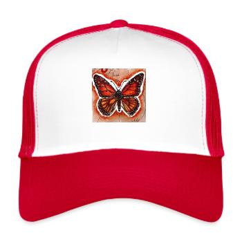 Watercolor Butterfly Entomology - Trucker Cap - white/red - Front