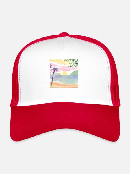 Art des couleurs aquarelle d’été - Casquette trucker  - blanc/rouge - Devant