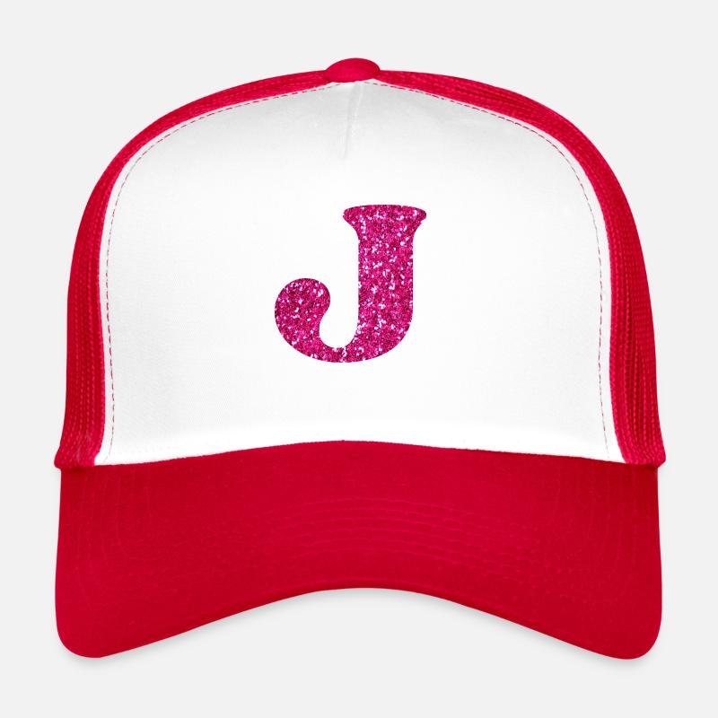 Buchstabe j Rosa Glitzer - Trucker Cap - Weiß/Rot