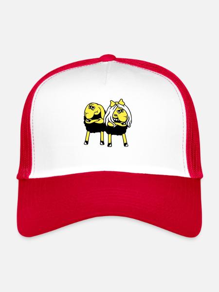 2 sheep couple tired angry upset offended - Trucker Cap - white/red - Front