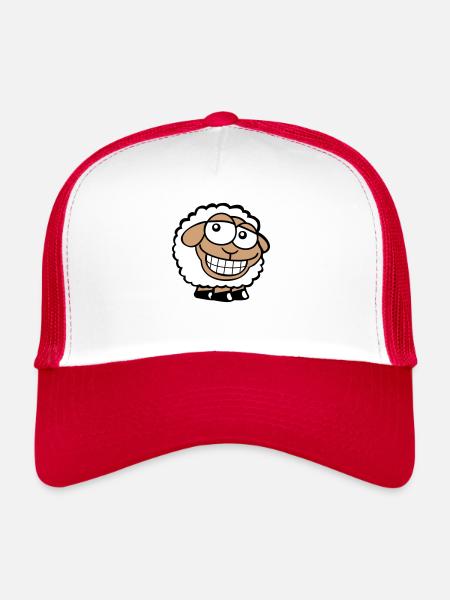 Sheep Grin Looks Stupid Cheeky Smile Happy - Trucker Cap - white/red - Front