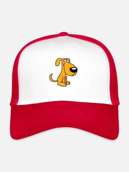 Chien, Fou, Petit, Heureux, Drôle, Idiot, Cool - Casquette trucker  - blanc/rouge - Devant