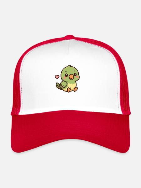 Petit perroquet – Coloré et adorable - Casquette trucker  - blanc/rouge - Devant