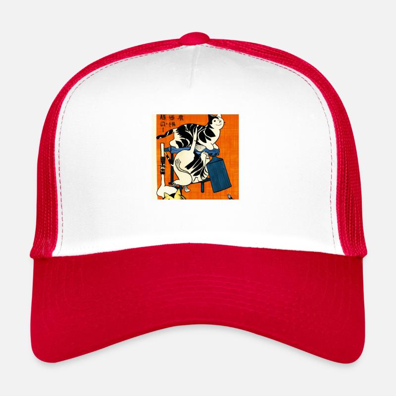 Katzen im Japanischen Kunst Stil 2 - Trucker Cap - Weiß/Rot