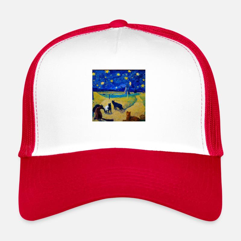 Katzen in van Goghs starry night - Trucker Cap - Weiß/Rot