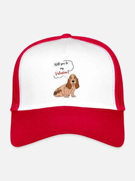 Valentine's Day - Cute Dog - Basset - Hush Puppy - Trucker Cap - white/red - Front