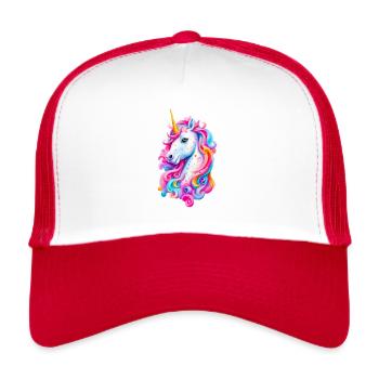 Regenbogen Einhorn 01 - Trucker Cap - Weiß/Rot - Vorne