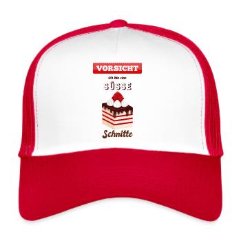 Schnitte Torte Bäckerin Erdbeere Retro Damen Frau - Trucker Cap - Weiß/Rot - Vorne