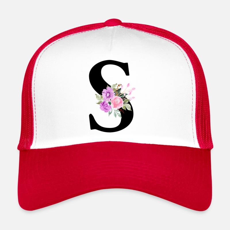 Lila Blumenbuchstabe S Trucker Cap