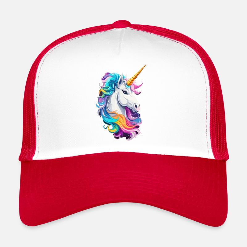 buntes Einhorn - Trucker Cap - Weiß/Rot