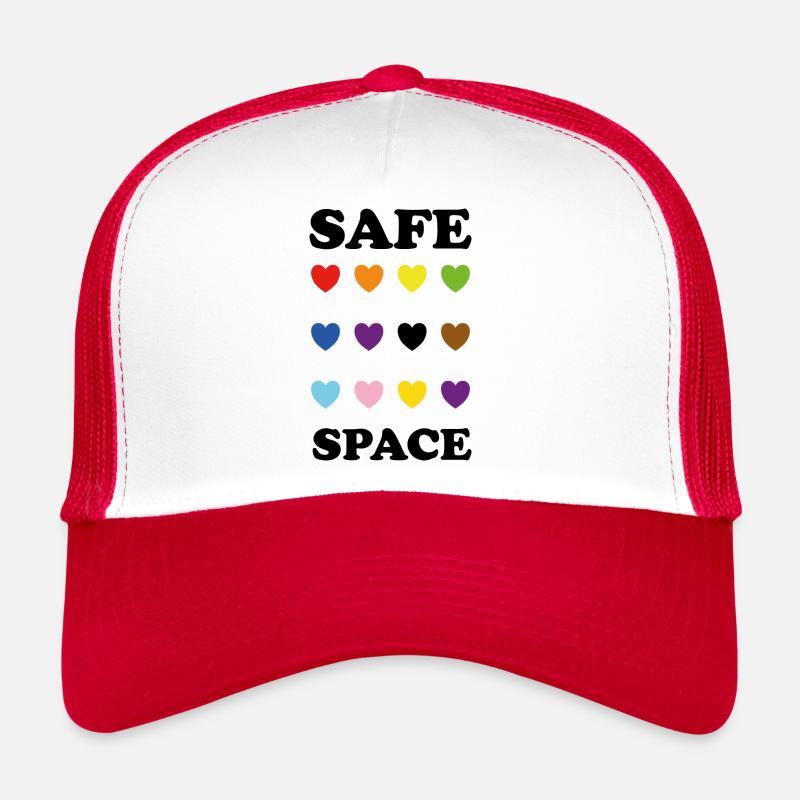LGBTQ inclusive pride colors hearts SAFE SPACE Trucker Cap