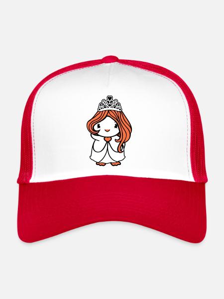 oiseau princesse reine dame femme robe couronne mignon - Casquette trucker  - blanc/rouge - Devant