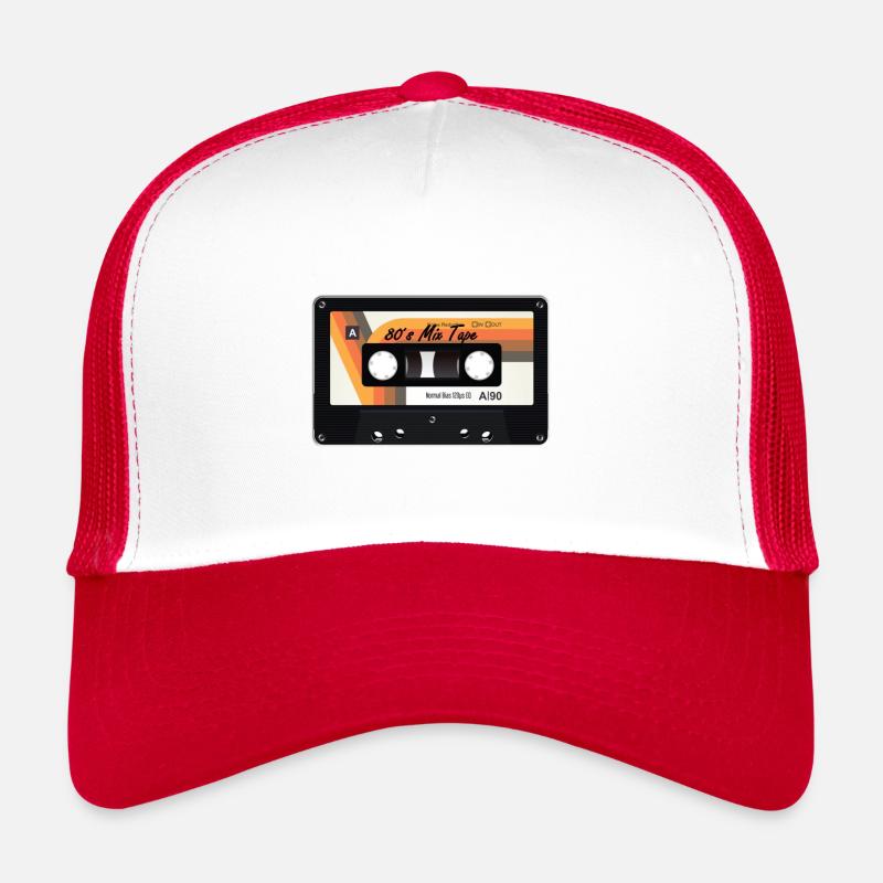 Kasette Retro 80er + 90er jahre - Trucker Cap - Weiß/Rot