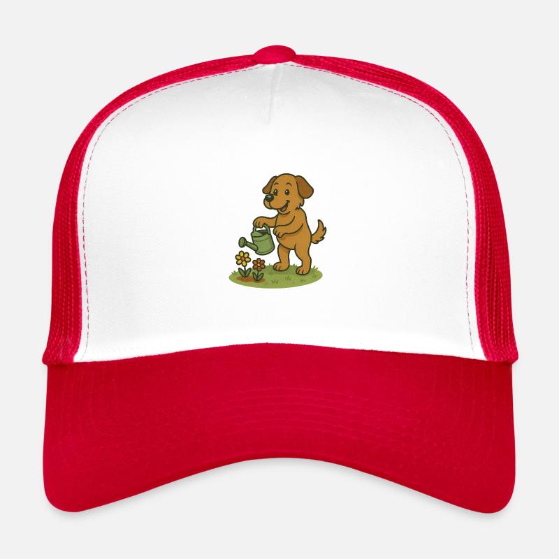 Chien joyeux arrosant les fleurs Casquette trucker 