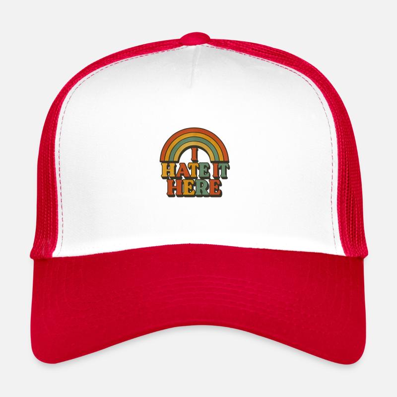 Ironic I hate it here rainbow Trucker Cap