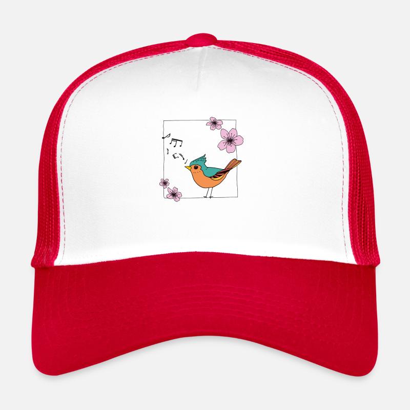 Singender Vogel - Trucker Cap - Weiß/Rot