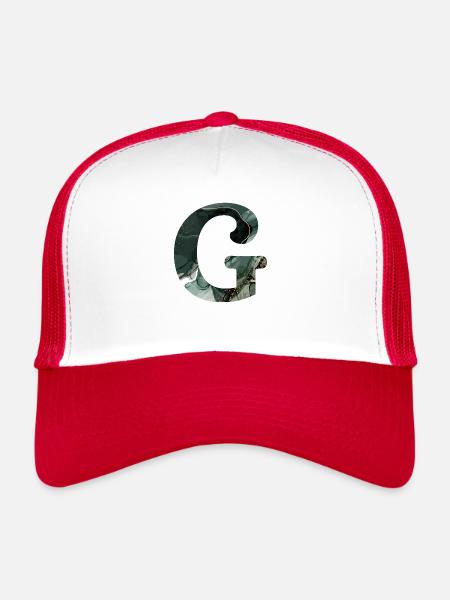 Lettre g marbré vert - Casquette trucker  - blanc/rouge - Devant