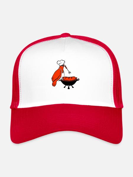 Oiseau griller des saucisses griller délicieusement manger des saucisses - Casquette trucker  - blanc/rouge - Devant