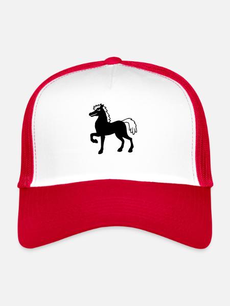 Horse Stallion Cool Pride Guy Riding Rider Hobby - Trucker Cap - white/red - Front