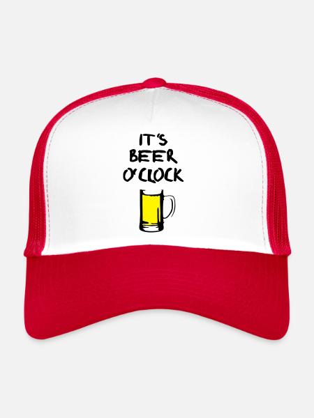 Bier, Bierzeit - beer o'clock - Trucker Cap - Weiß/Rot - Vorne