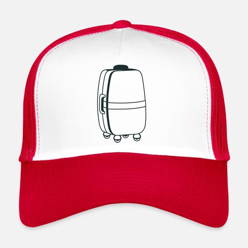 Großer Rollkoffer - Trucker Cap - Weiß/Rot