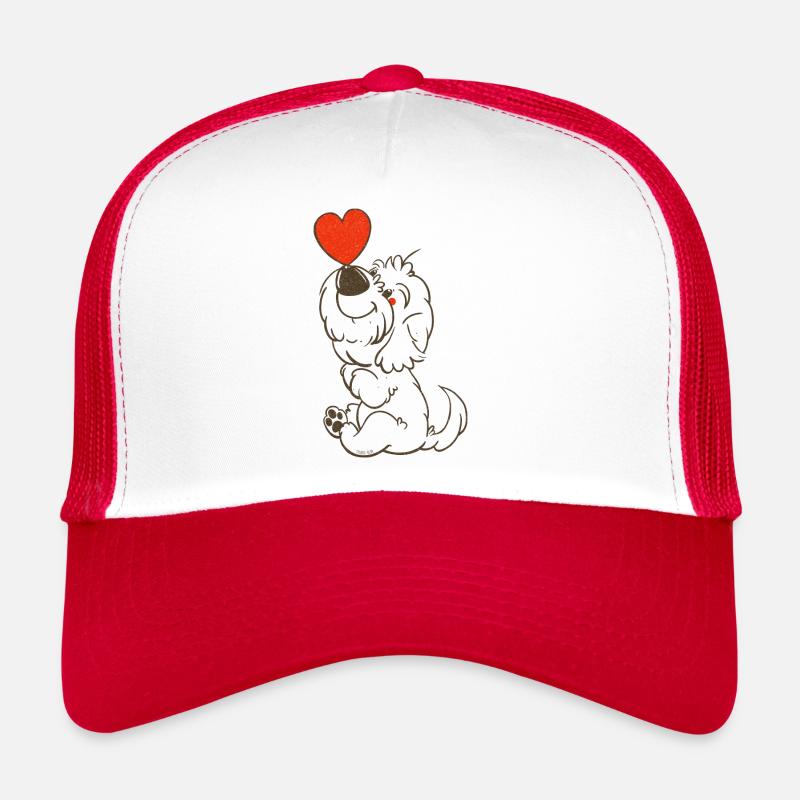 cockapoo Thor with heart brown line drawing - Trucker Cap - white/red