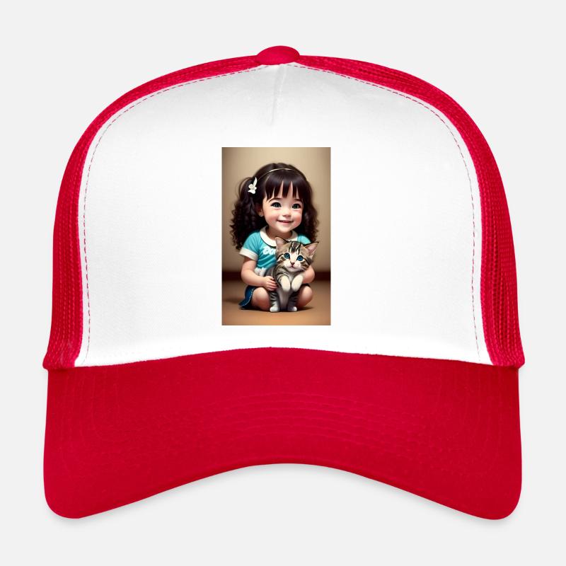 fille joyeuse avec chaton Casquette trucker 