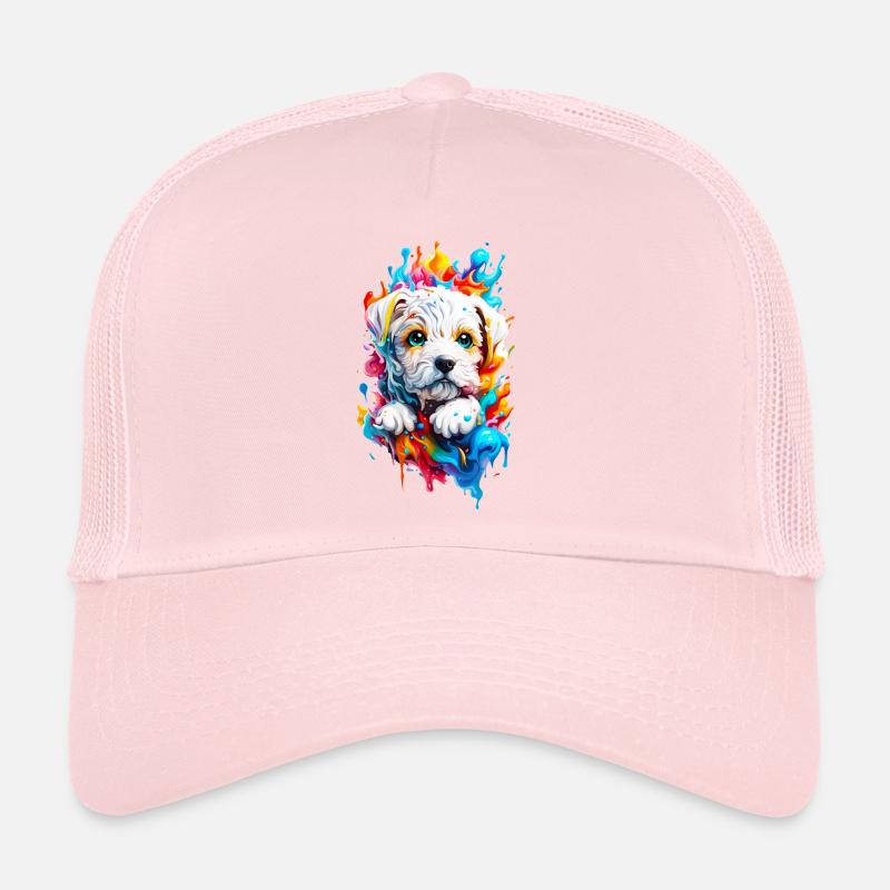 Chiot mignon avec des éclaboussures de peinture colorées Casquette trucker 