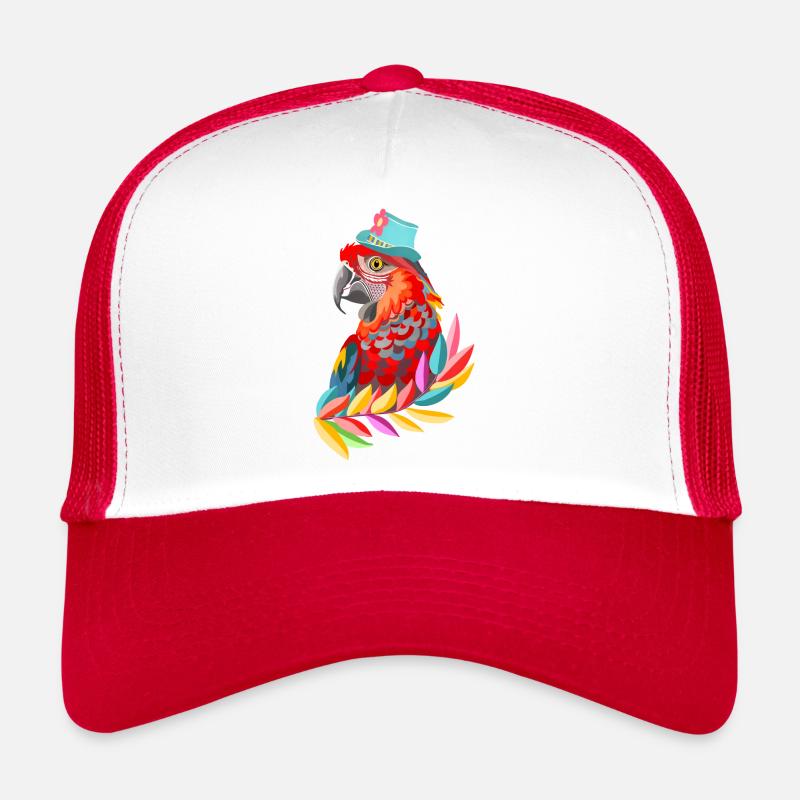 Parrot in the Hat - Trucker Cap - white/red