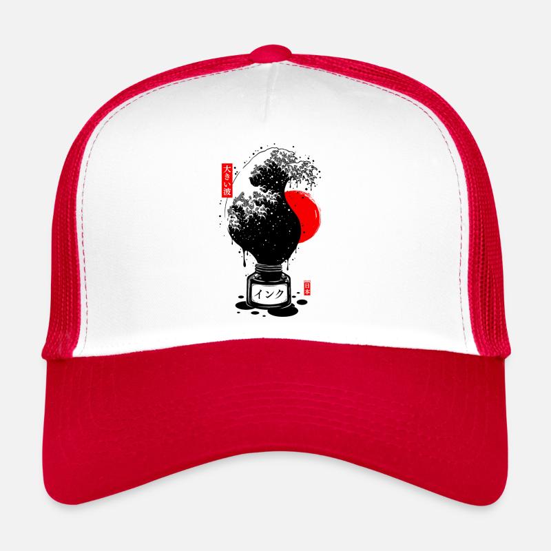 Black Japanese Wave Ink Trucker Cap