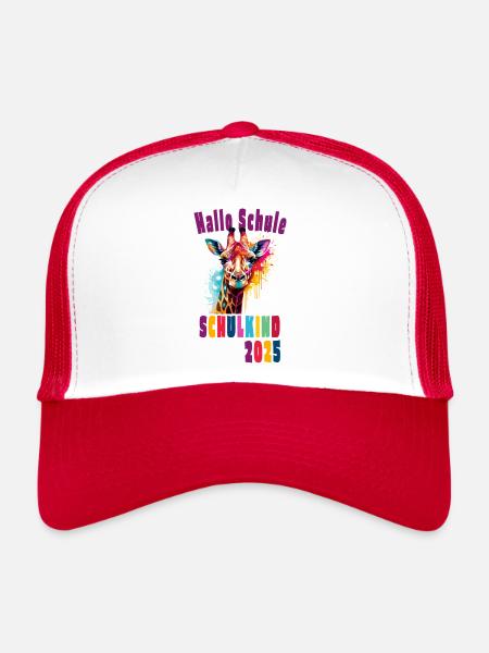 Schulkind 2025 - Giraffe - Trucker Cap - Weiß/Rot - Vorne