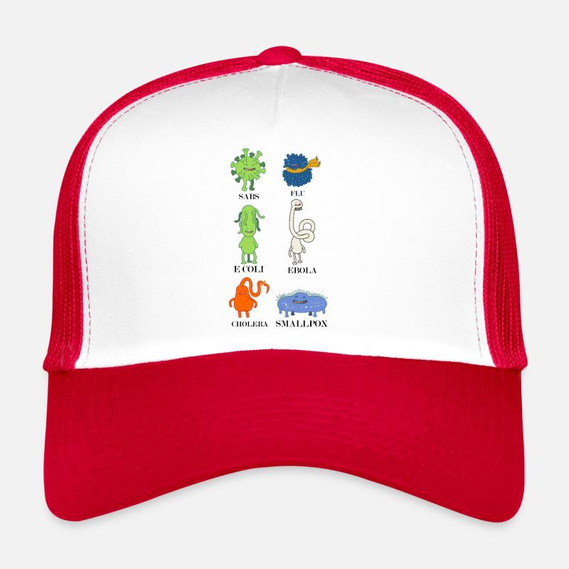 Süße Bakterien und Viren - Grippe, E.Coli - Trucker Cap - Weiß/Rot