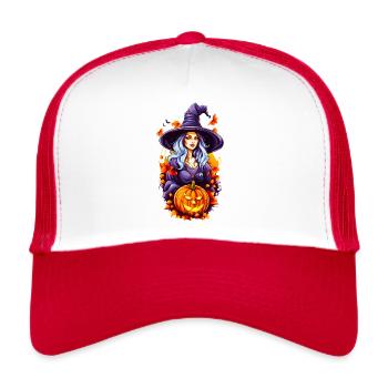 Halloween Witch with Pumpkin Head - Trucker Cap - white/red - Front