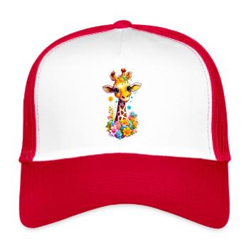 Mignon bébé girafe - Casquette trucker  - blanc/rouge - Devant