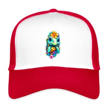 Süße kleine Kinder Schildkröte - Trucker Cap - Weiß/Rot - Vorne