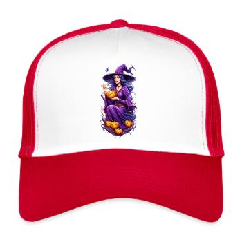 Sorcière d’Halloween - Casquette trucker  - blanc/rouge - Devant