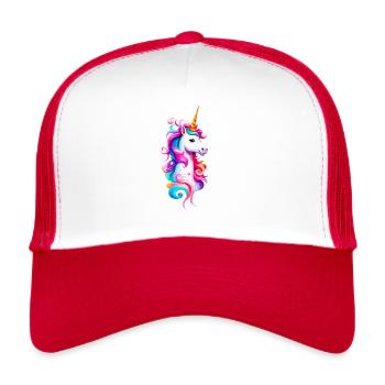 Regenbogen Einhorn 03 - Trucker Cap - Weiß/Rot - Vorne