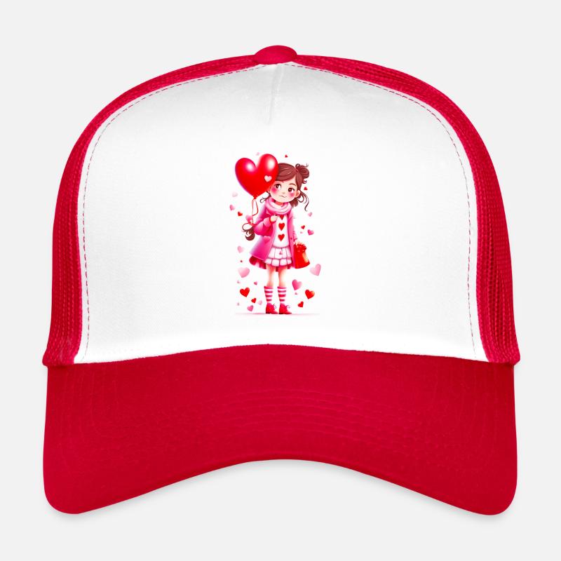 Kleines Mädchen mit Herzen 02 - Trucker Cap - Weiß/Rot