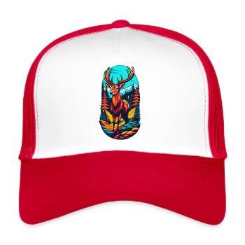 Cerf dans la forêt - Waidmannsheil - Casquette trucker  - blanc/rouge - Devant