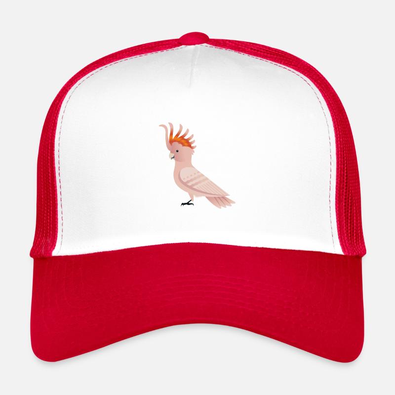 Kakadu Rosa Vogel Grafik / Illustration - Trucker Cap - Weiß/Rot