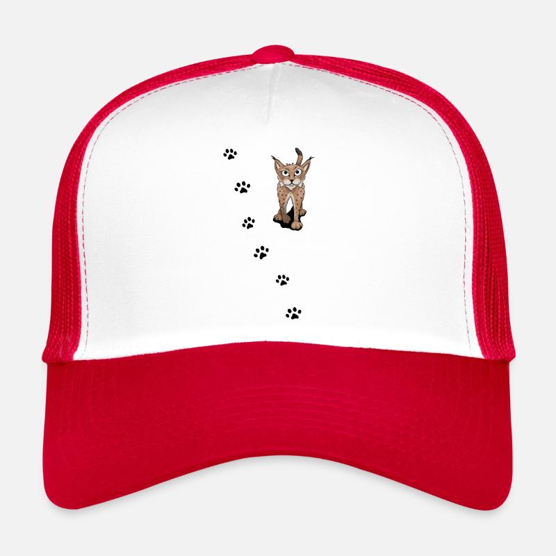 Luchs mit Spur Raubkatze Tracking Geschenk - Trucker Cap - Weiß/Rot